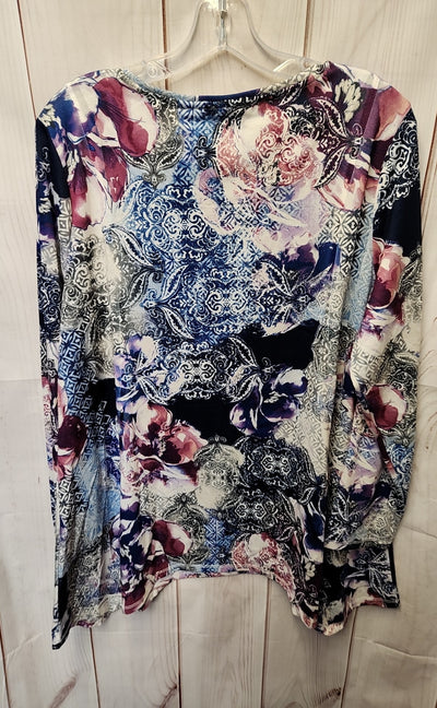 Chico's Women's Size 3 = US XL Purple Floral Long Sleeve Top