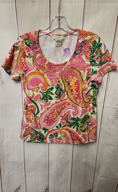 Caribbean Joe Women's Size S Green & Pink Short Sleeve Top