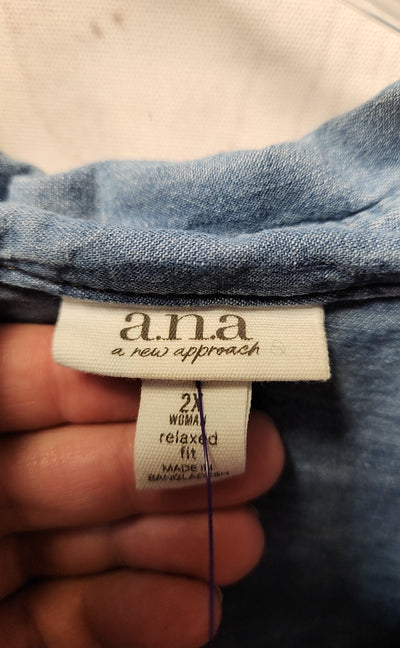 Ana Women's Size 2X Blue Long Sleeve Top