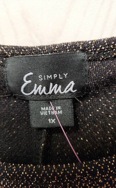 Simply Emma Women's Size 1X Black & Gold 3/4 Sleeve Top