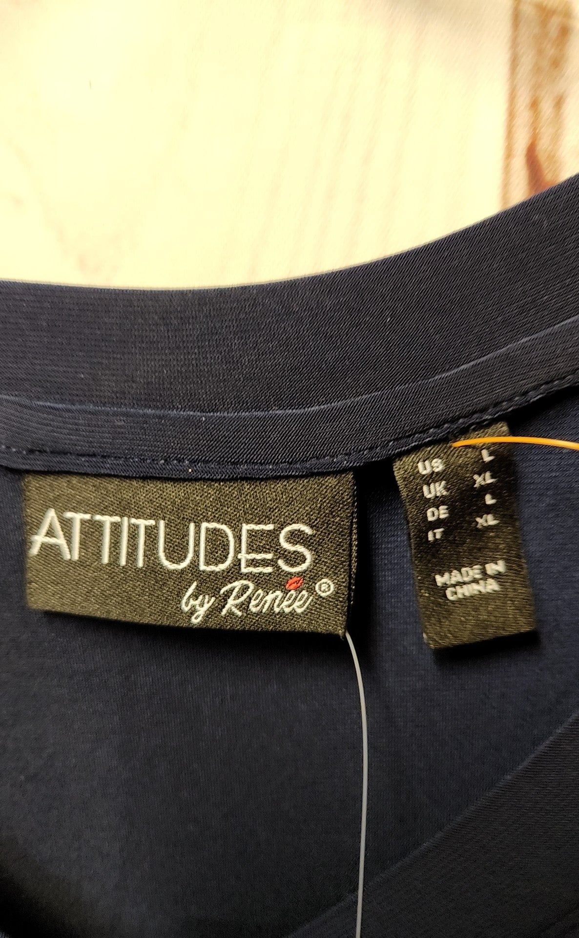 NWT Attitudes by Renee Women's Size L Navy 3/4 Sleeve Top