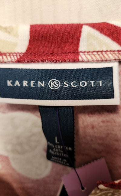 Karen Scott Women's Size L Red Floral 3/4 Sleeve Top