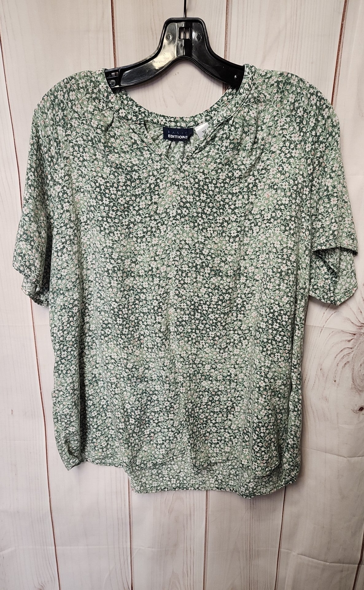 Basic Edition Women's Size XXL Green Floral Short Sleeve Top