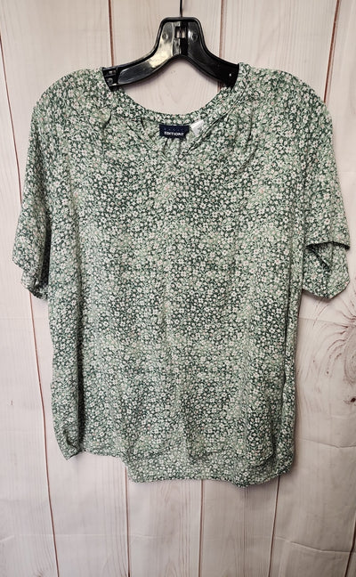 Basic Edition Women's Size XXL Green Floral Short Sleeve Top