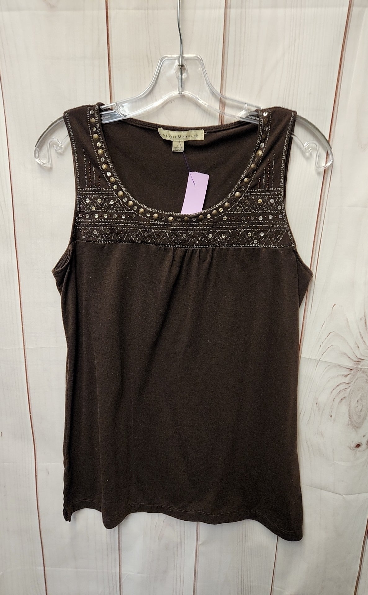 Debbie Morgan Women's Size M Brown Beaded Sleeveless Top