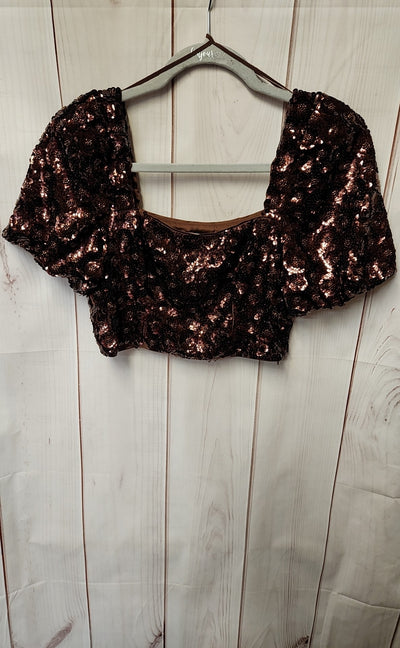 & Other Stories Women's Size S Brown Sequined Short Sleeve Top