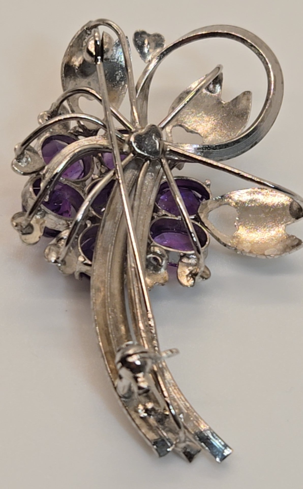 Silver Purple Stones Brooch Pin