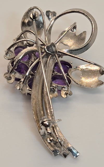 Silver Purple Stones Brooch Pin