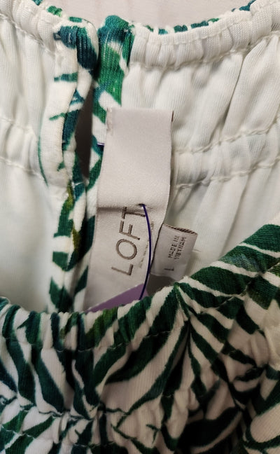 Loft Women's Size L White & Green Floral Dress