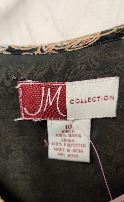 JM Collection Women's Size 10 Black & Brown Floral Short Sleeve Top