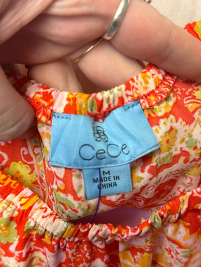 Cece Women's Size M Orange Floral 3/4 Sleeve Top