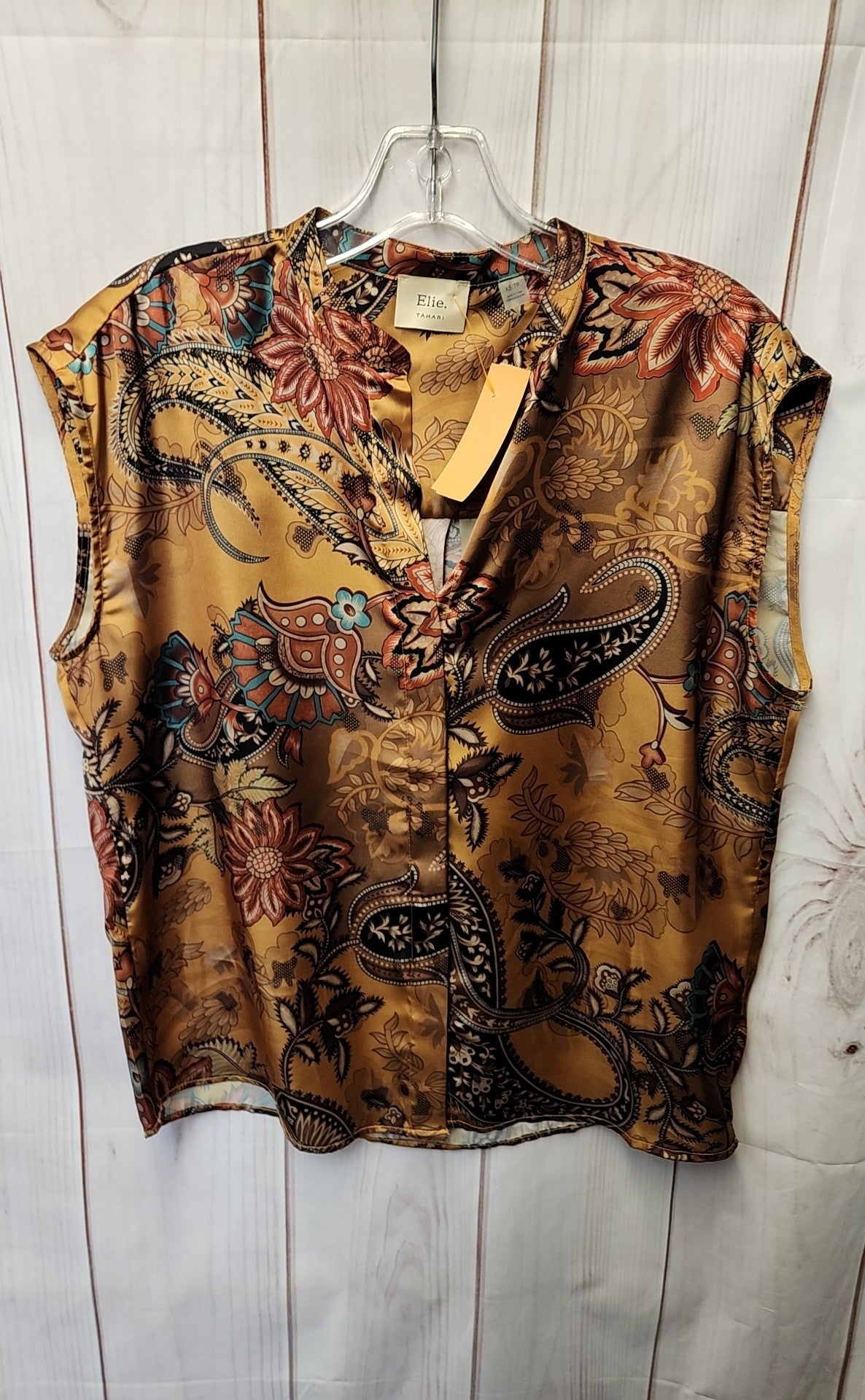 Elie Tahari Women's Size XS Gold Floral Sleeveless Top