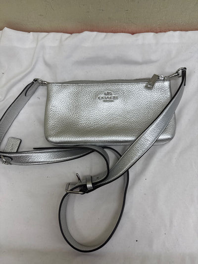 Coach CN496 Silver Leather Double Zip Crossbody Purse Bag