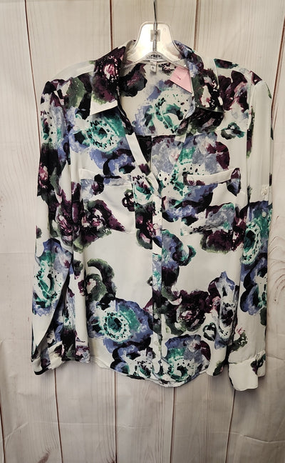 Express Women's Size M White Floral Long Sleeve Top