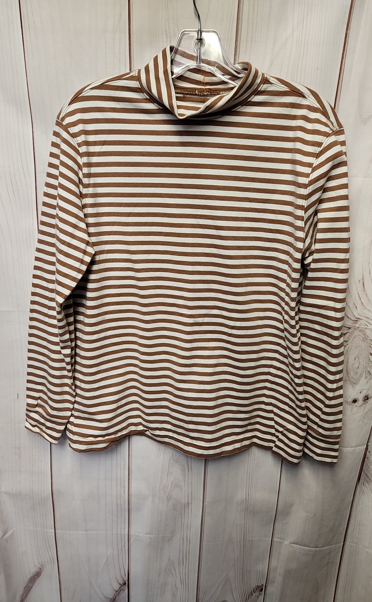 Lands End Women's Size S White & Tan Long Sleeve Top