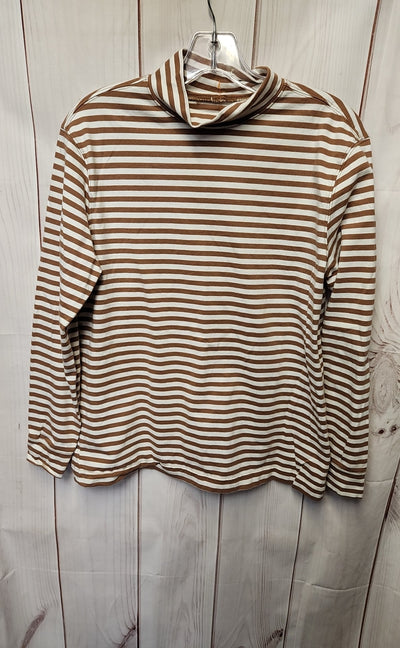 Lands End Women's Size S White & Tan Long Sleeve Top