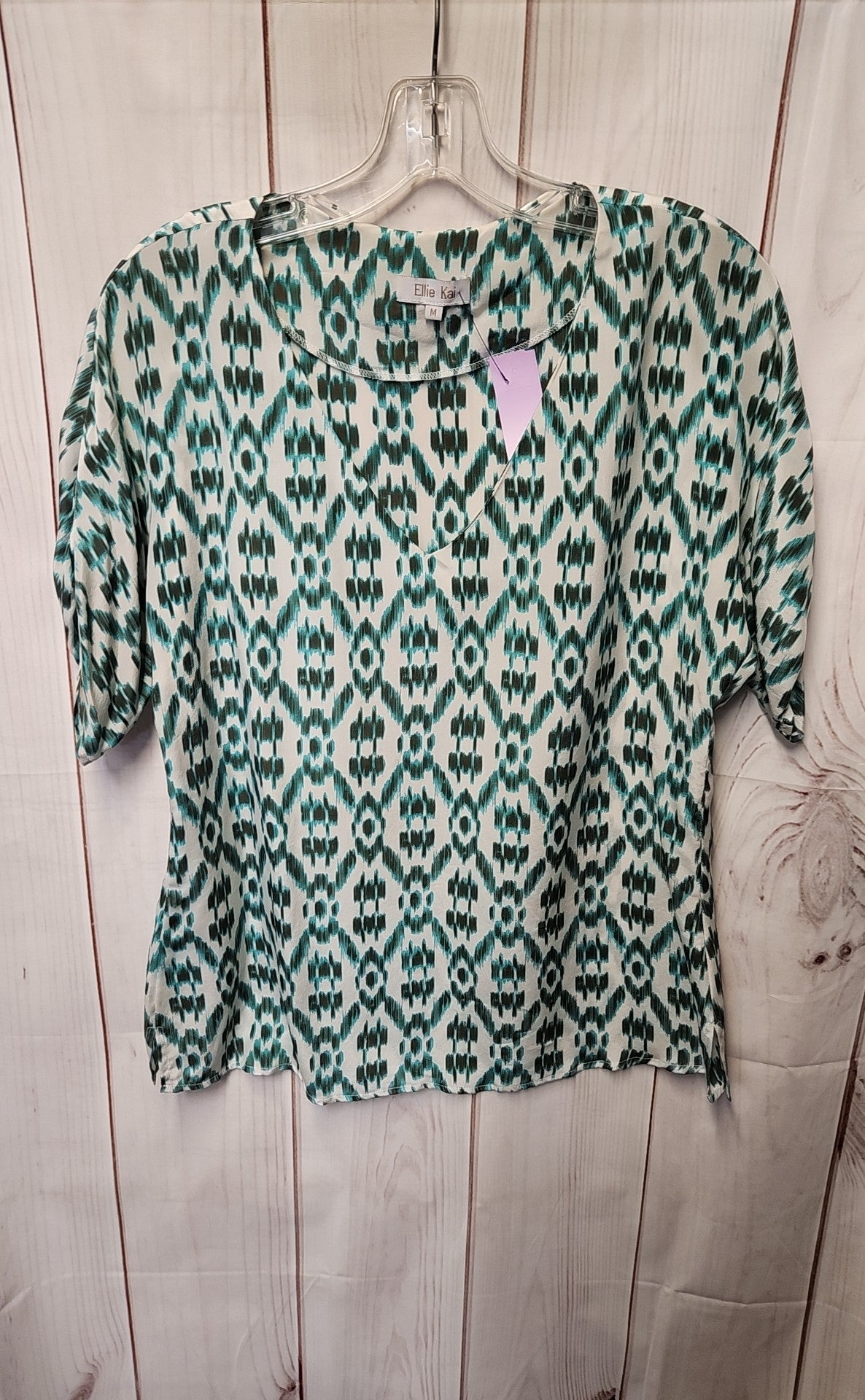 Ellie Kai Women's Size M White & Blue Short Sleeve Top