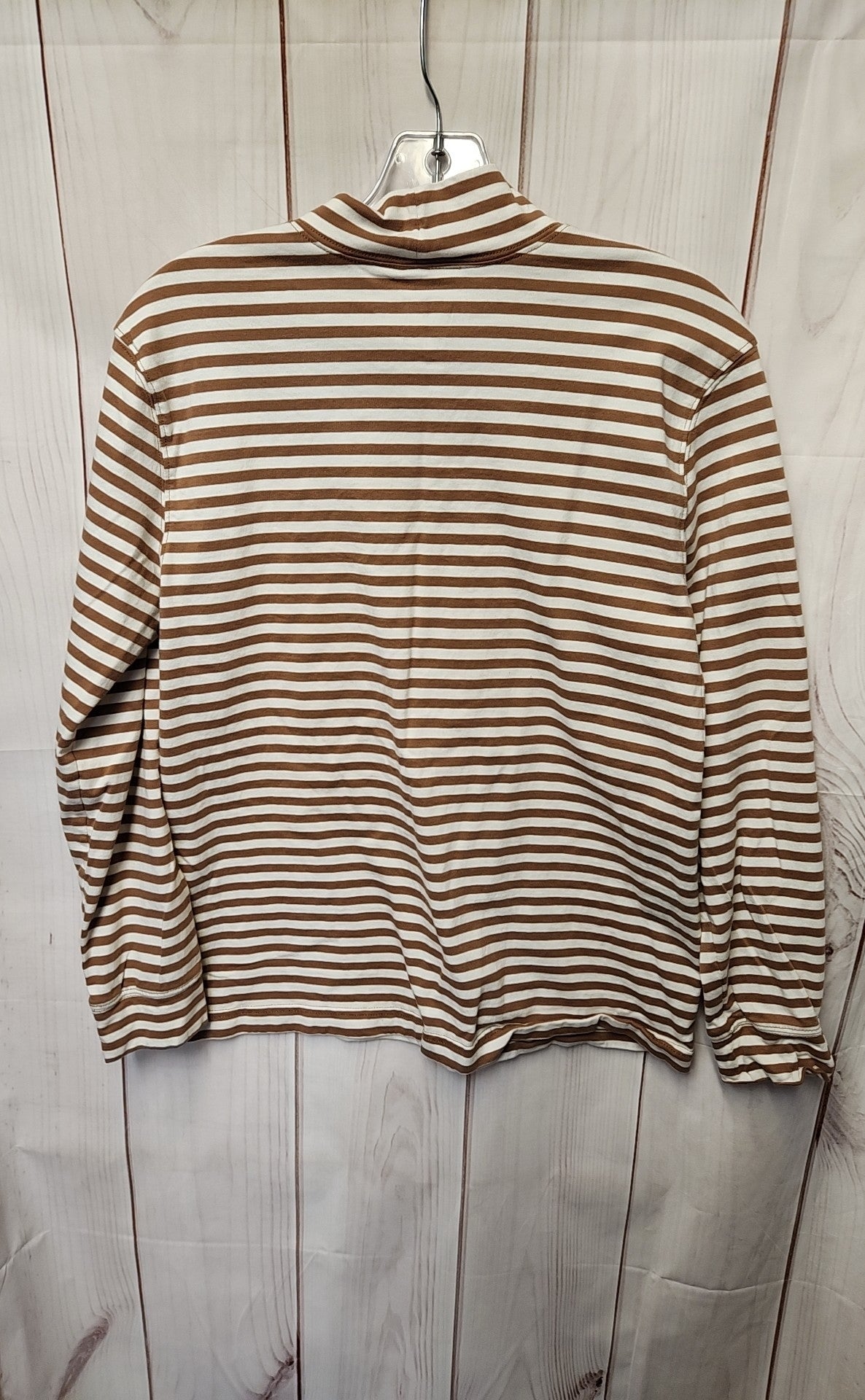 Lands End Women's Size S White & Tan Long Sleeve Top