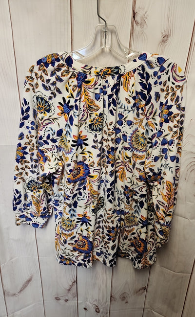 Kim Rogers Women's Size M White & Blue Floral Long Sleeve Top