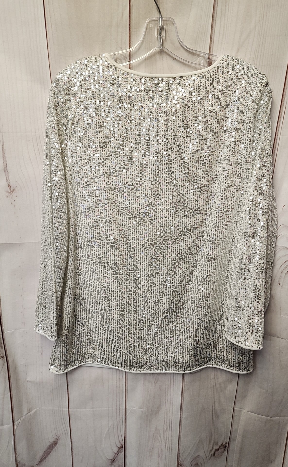JM Collection Women's Size M White Sequined Long Sleeve Top