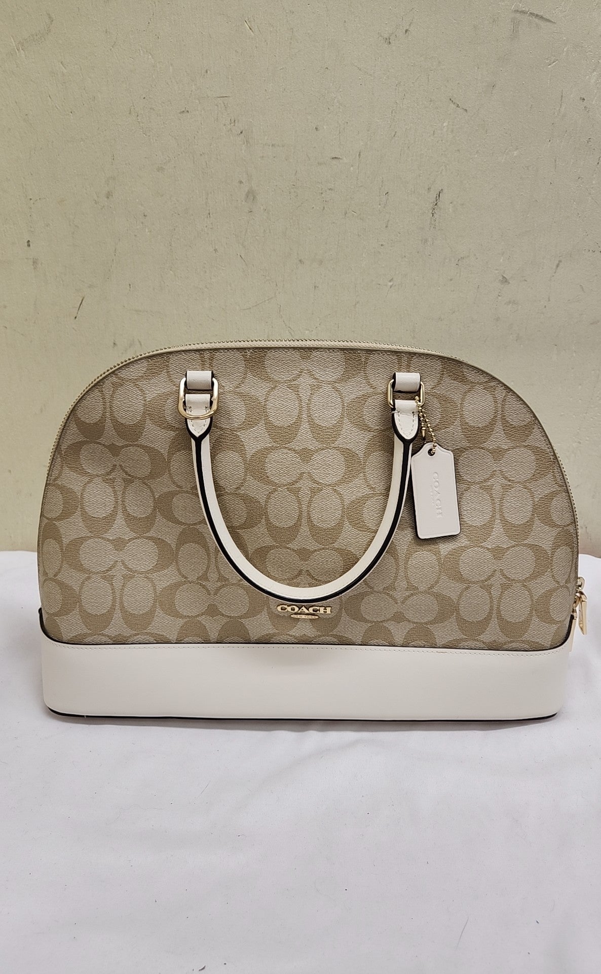 Coach F275584 Sig. Logo Domed Satchel Tan Leather Purse Bag