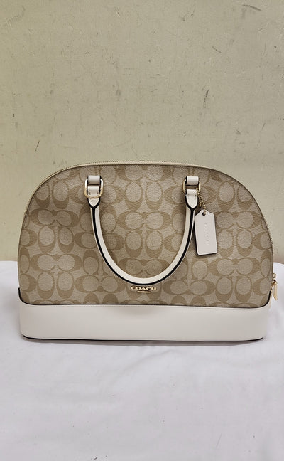 Coach F275584 Sig. Logo Domed Satchel Tan Leather Purse Bag