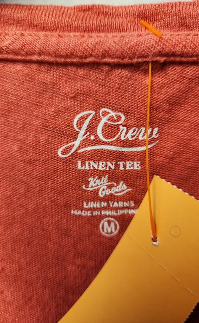 J Crew Women's Size M Red Linen Short Sleeve Top