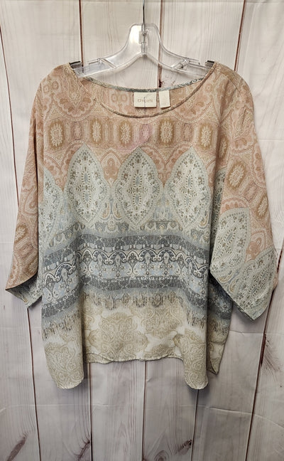 Chico's Women's Size 3 = US XL Pink 3/4 Sleeve Top
