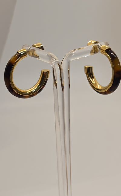 Michael Kors Tortoise Gold Brown Hoops Earrings approx 7/8"