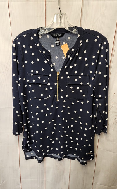Ellen Tracy Women's Size S Navy Polka Dot 3/4 Sleeve Top