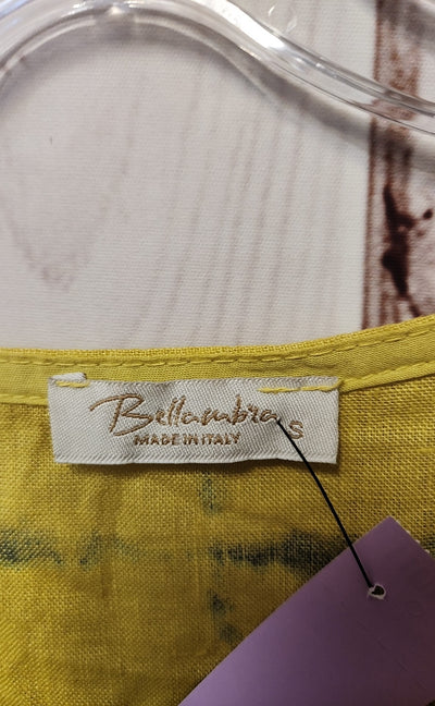 Bellambra Women's Size S Yellow Linen Tie Dye Short Sleeve Top