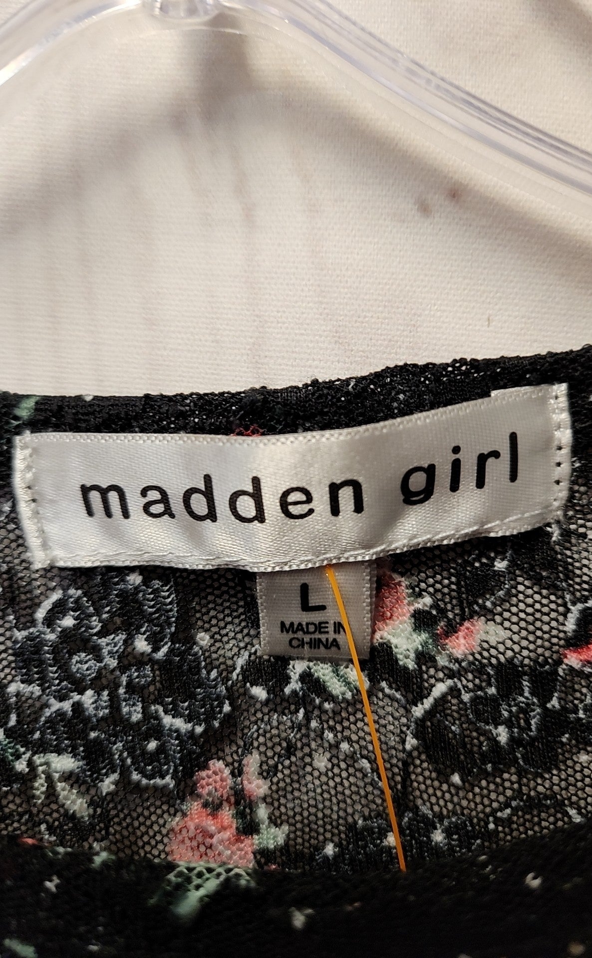 NWT Madden girl Women's Size L Black Floral Long Sleeve Top