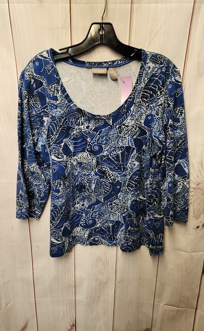 Chico's Women's Size 2 = US M Blue 3/4 Sleeve Top