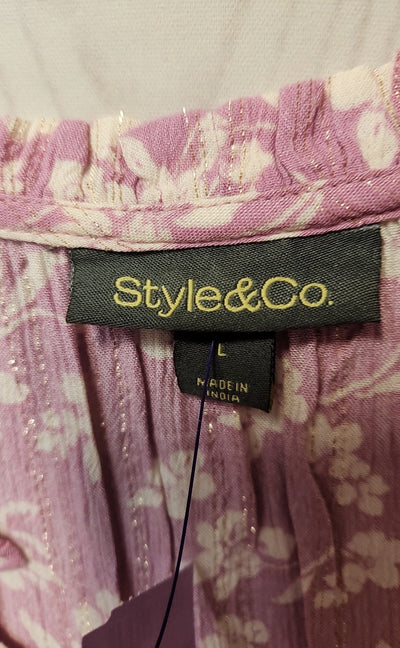NWT Style & Co Women's Size L Pink Floral Long Sleeve Top
