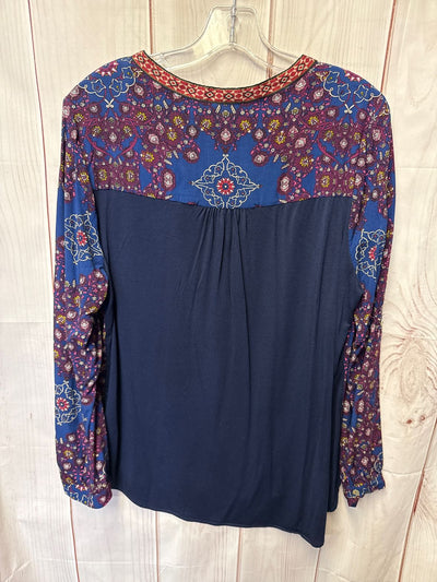 Dr2 Women's Size L Blue & Purple Floral Long Sleeve Top
