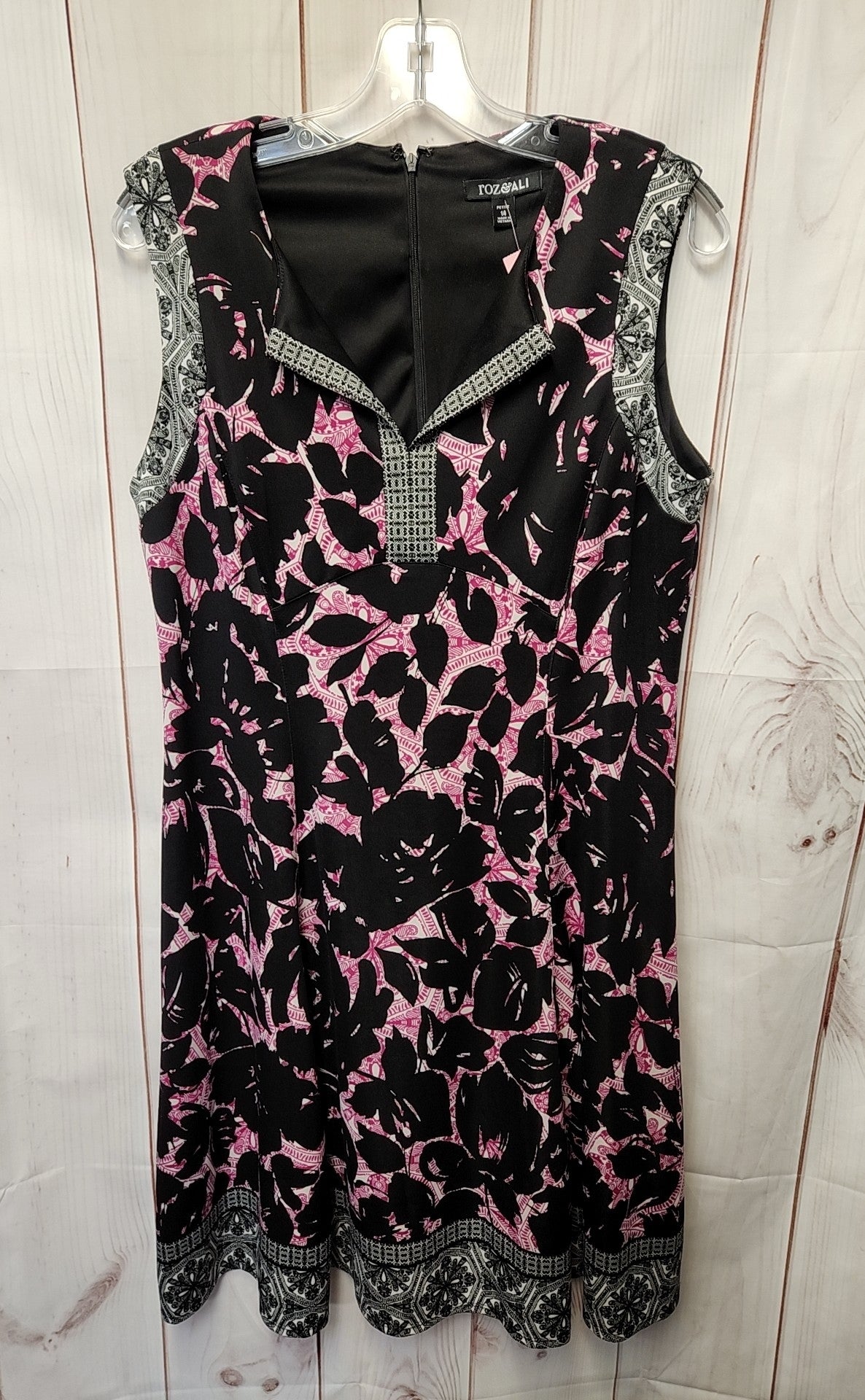 Roz & Ali Women's Size 14 Petite Black & Pink Dress