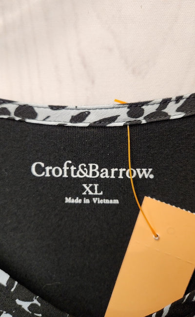 Croft & Barrow Women's Size XL Black & White Floral Long Sleeve Top