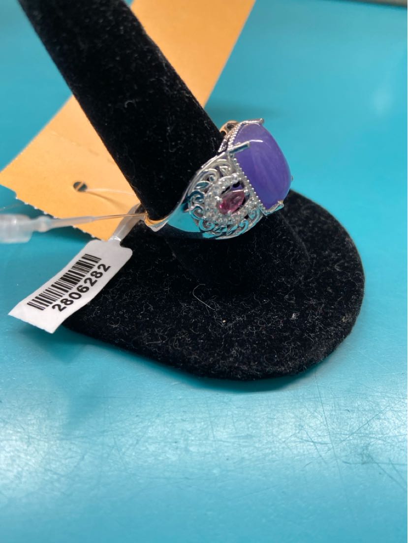 .925 Sterling Silver Size 9 Purple Stone Ring