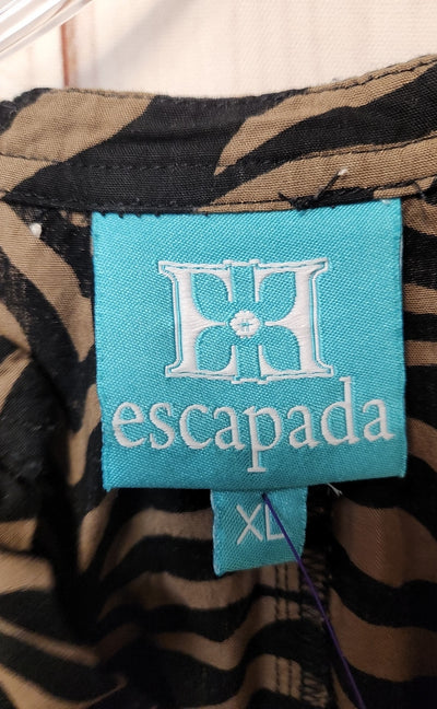 Escapada Women's Size XL Black & Brown Animal Print Short Sleeve Top