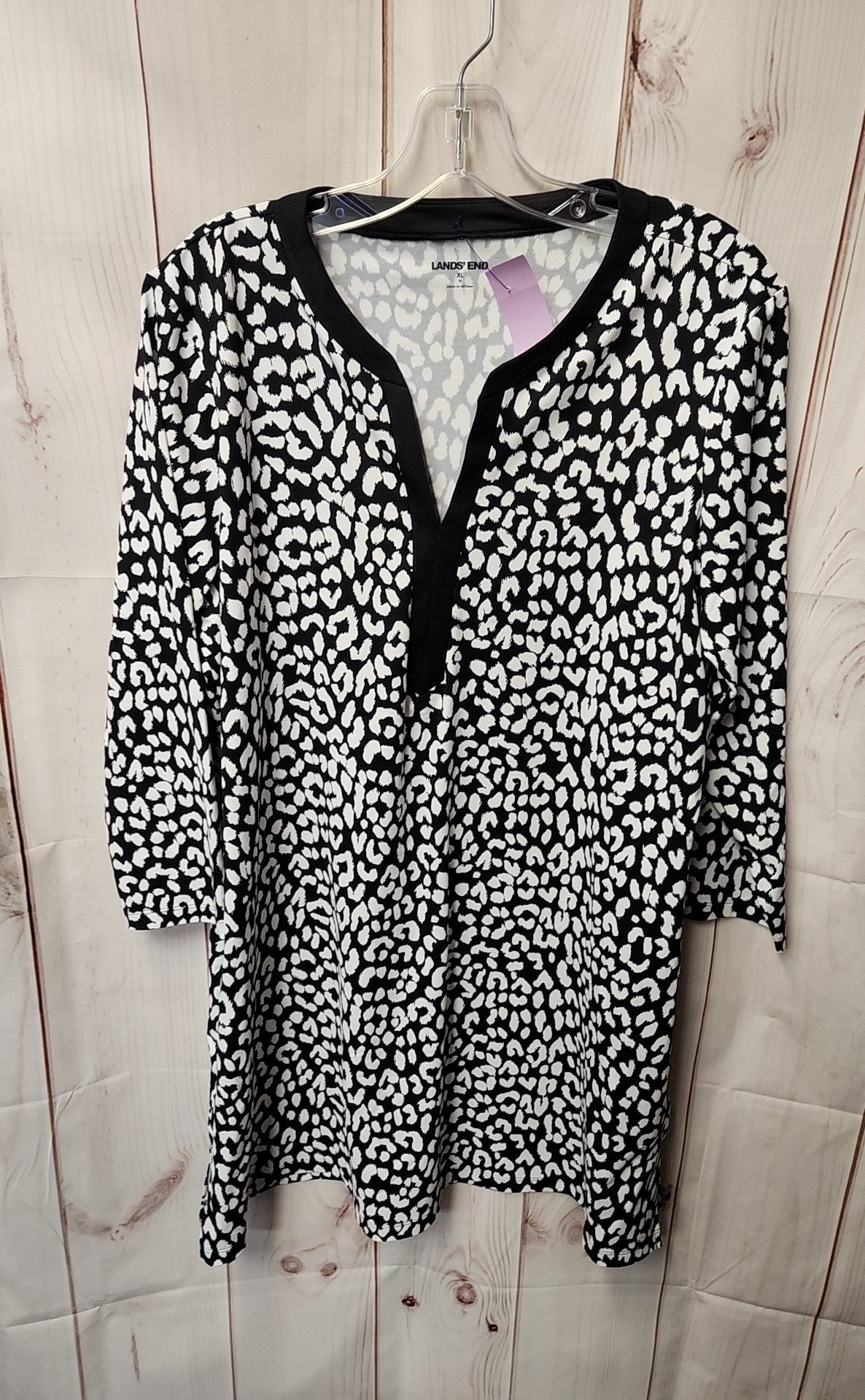 Lands End Women's Size 18 White & Black Animal Print Dress