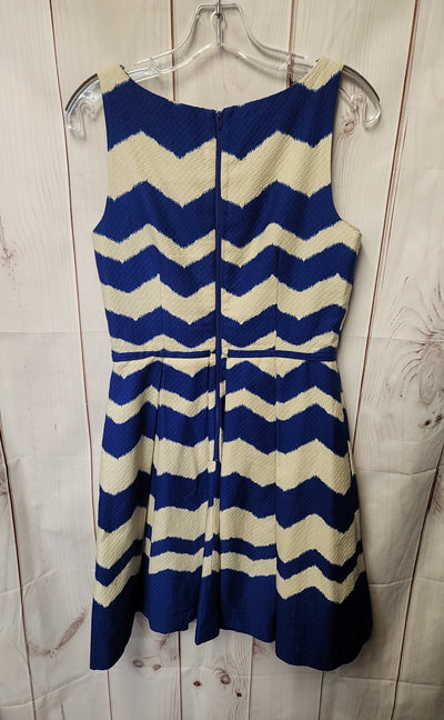 Taylor Women's Size 6 White & Blue Dress