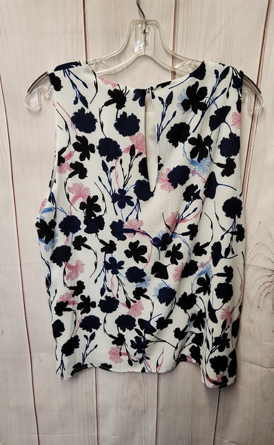 C&E Women's Size L White Floral Sleeveless Top