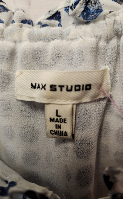 Max Studio Women's Size L White & Blue Sleeveless Top