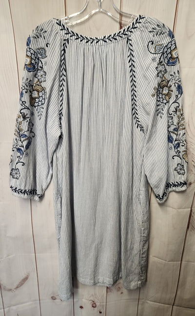 J Jill Women's Size L Petite White & Blue Dress