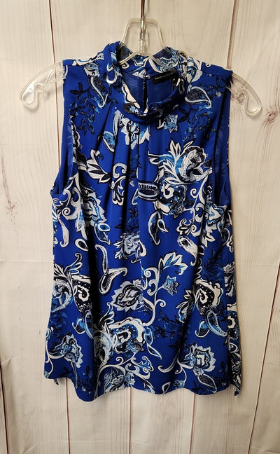 White House Black Market Women's Size M Blue Floral Sleeveless Top