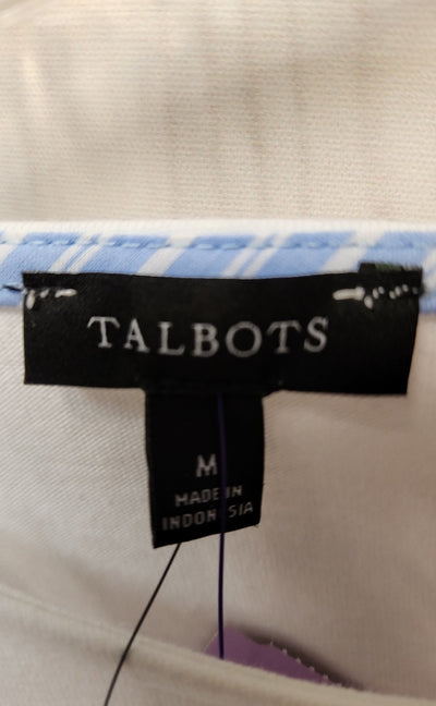 NWT Talbots Women's Size M White & Blue Short Sleeve Top