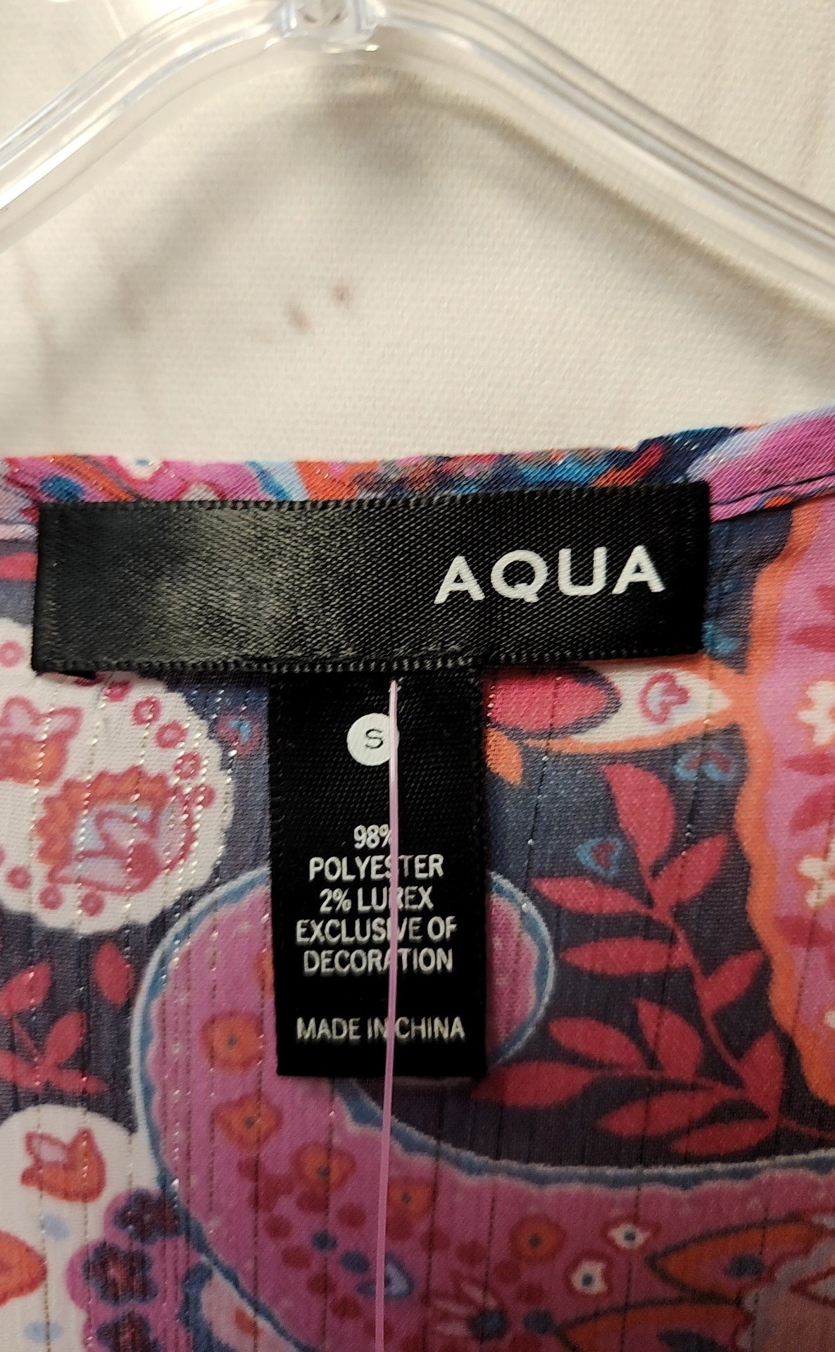 Aqua Women's Size S Blue & Pink Cold Shoulder Top