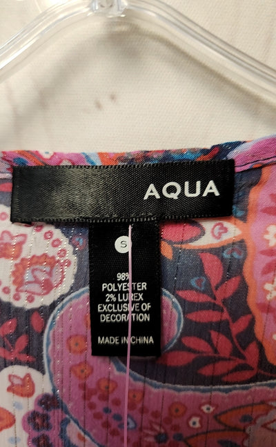 Aqua Women's Size S Blue & Pink Cold Shoulder Top