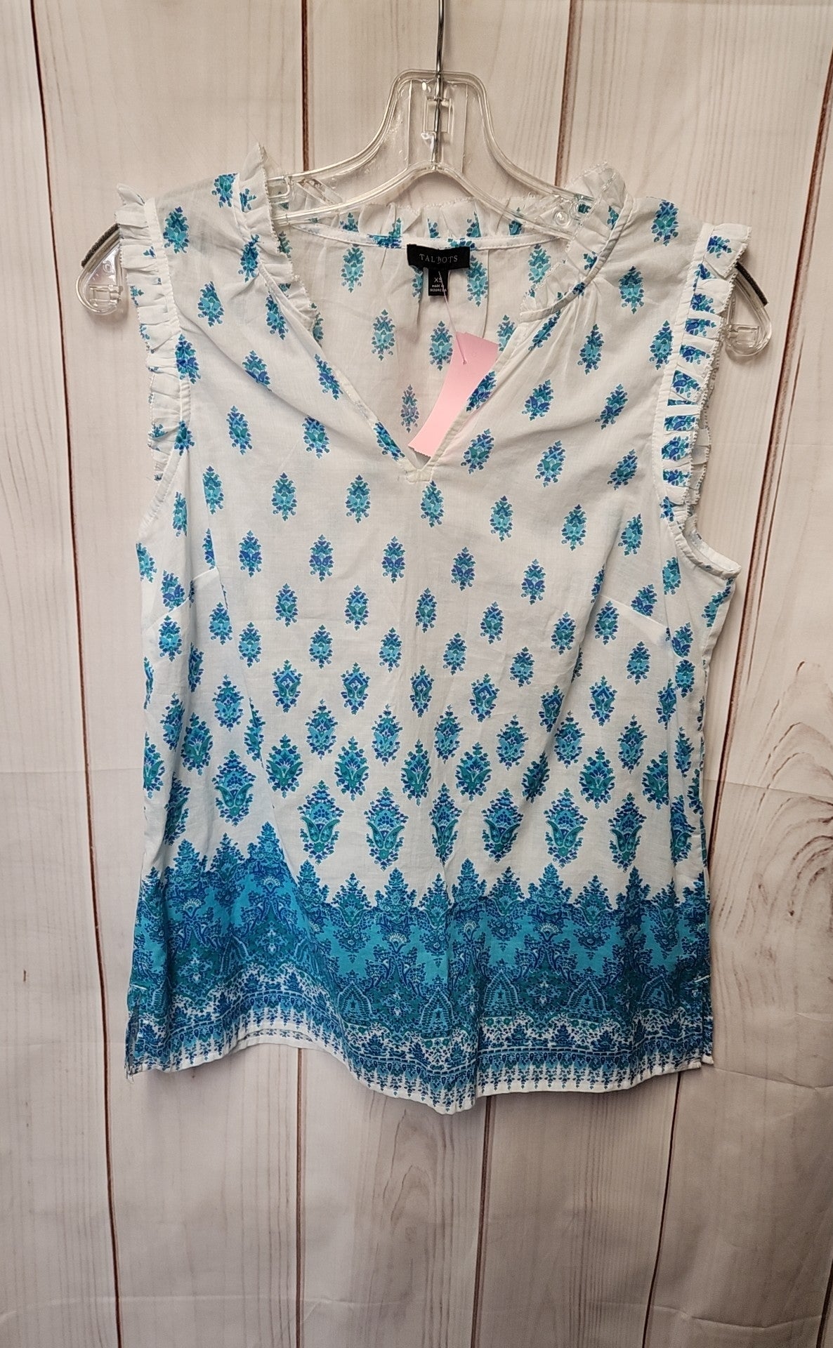 Talbots Women's Size XS White & Blue Sleeveless Top