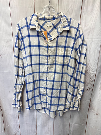 J Crew Women's Size L White & Blue Long Sleeve Top